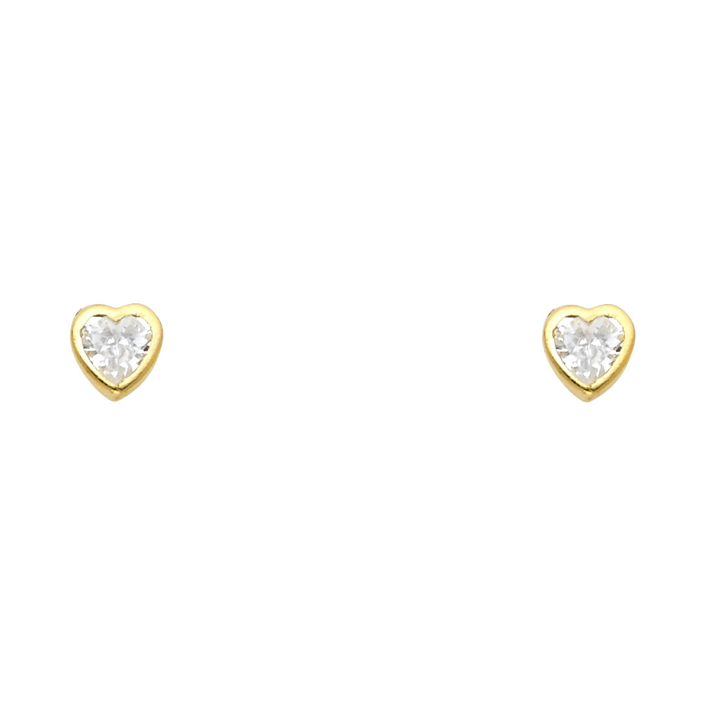 14KY 6mm CZ Heart Bezel Screw Back Stud - April