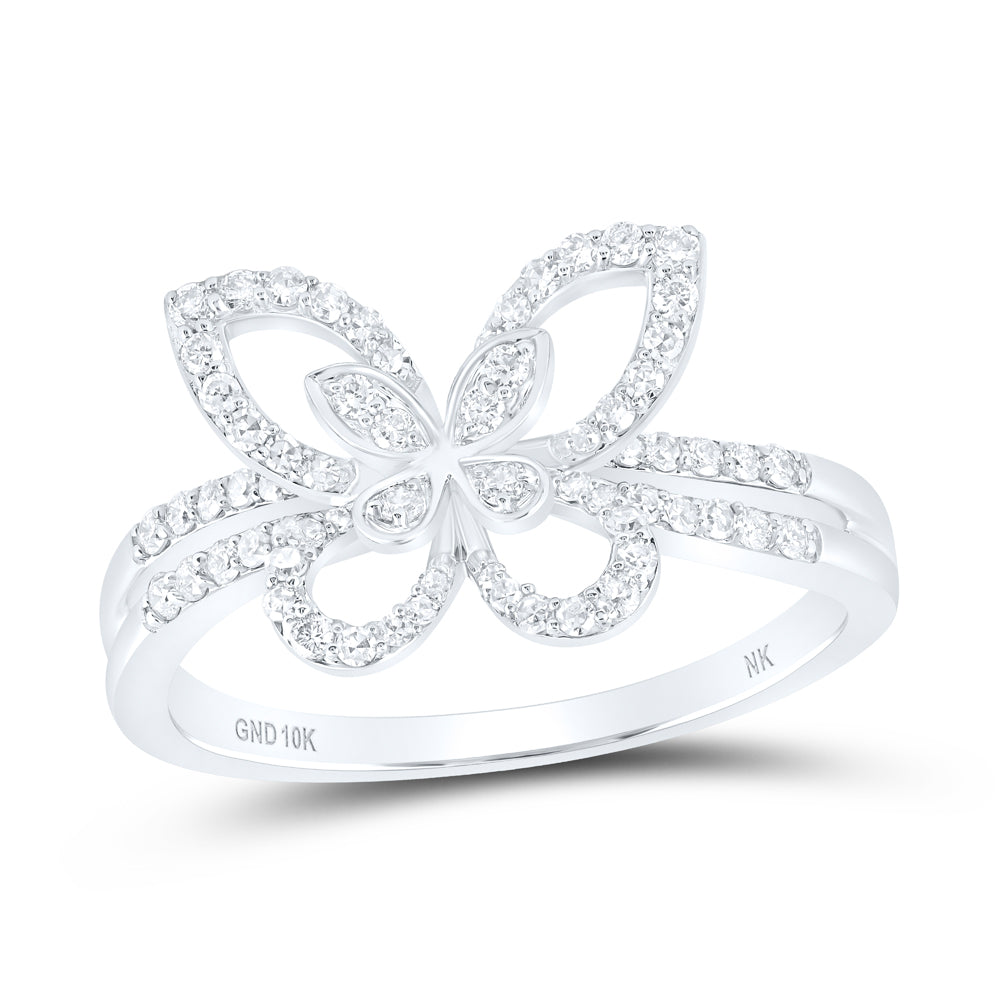 Lady's 10 Karat Fashion butterfly Ring Size 7 0.25tw Round Diamonds Color: White