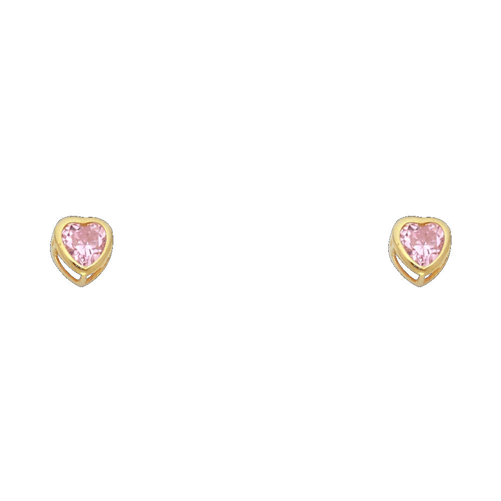 Lady's Yellow 14 Karat Heart Stud Earrings-Oct