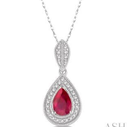 Lady's 10 Karat Necklace = 0.10tw Round I/J I2 Diamonds
one = 6x4mm Pear Ruby Color: White
Length: 18"
Gender: Ladies