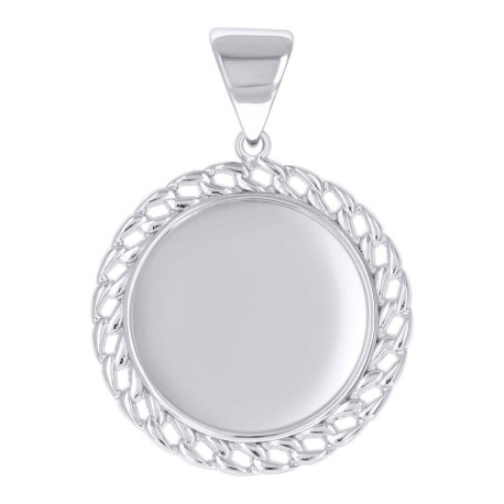 White Sterling Sillver Cuban Border Memory Pendant