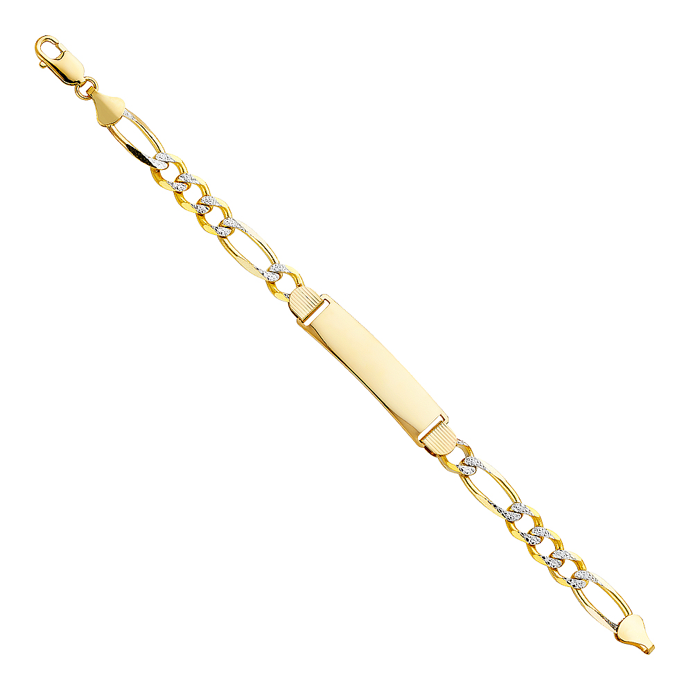 14K Figaro 3+1 210 WP ID Bracelet 8.5" 8.5mm