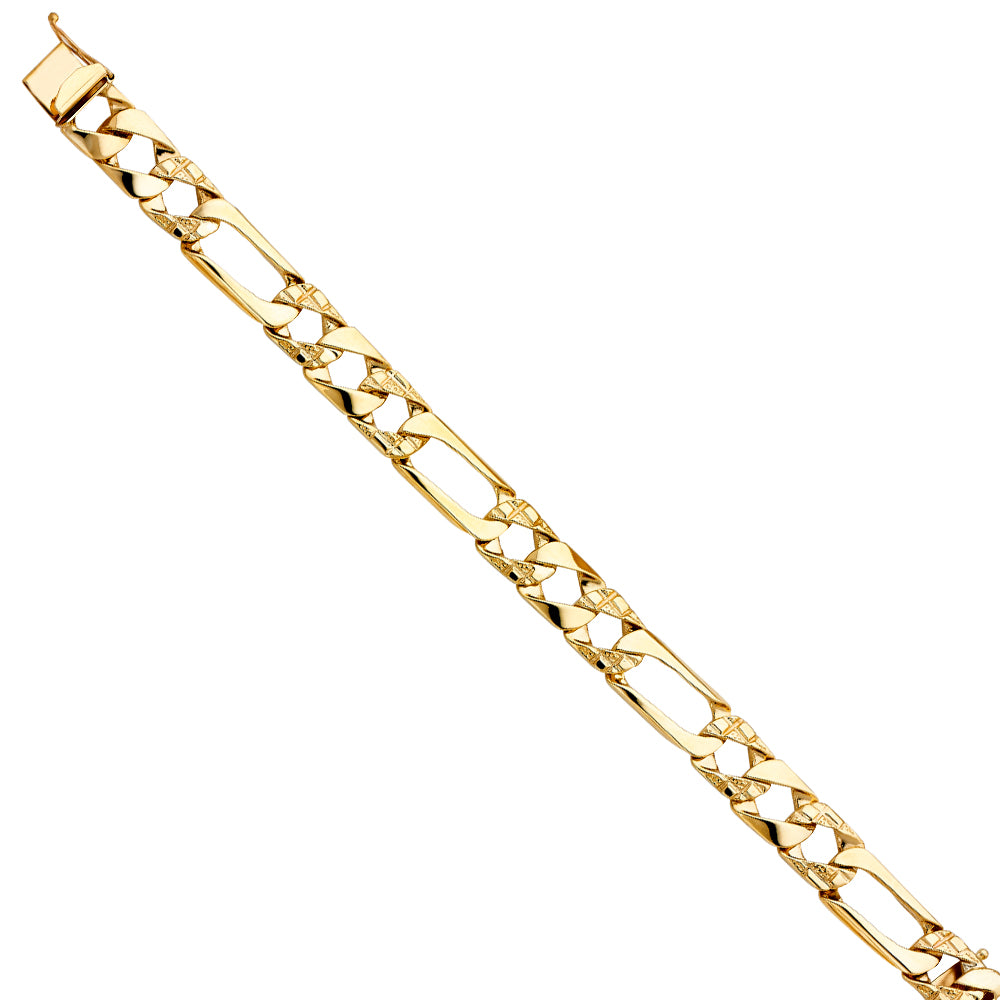 14 y/g Nugget Figaro link Bracelet Length 8.5