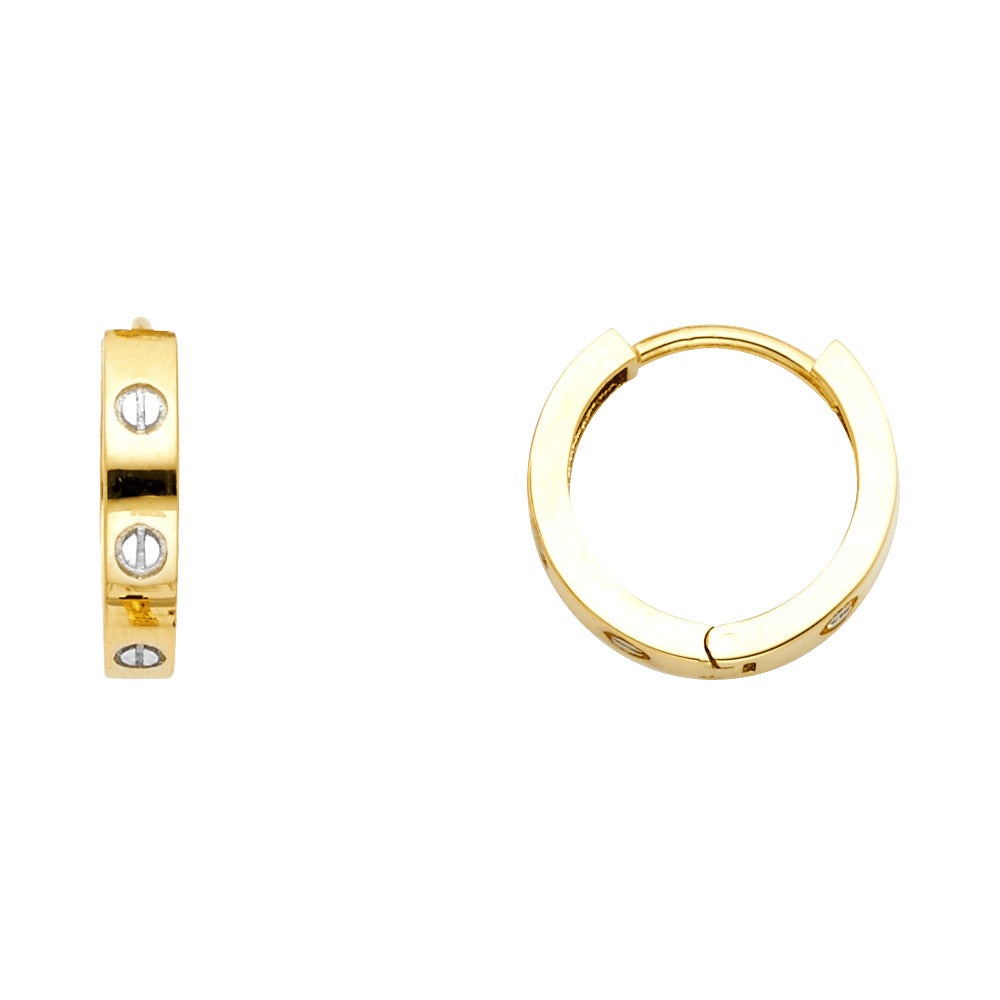 Lady's Two-Tone 14 Karat Huggie Fashion Earrings Length: 18