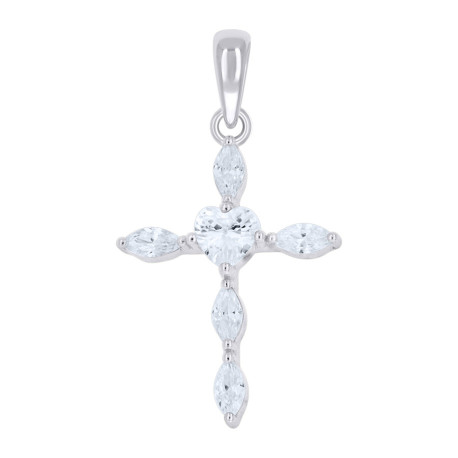Lady's Silver cross with heart cz Pendant Length: 26.42