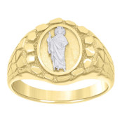 Gent's Two-Tone 10 Karat Saint Jude Nugget Fashion Ring Length 14.75