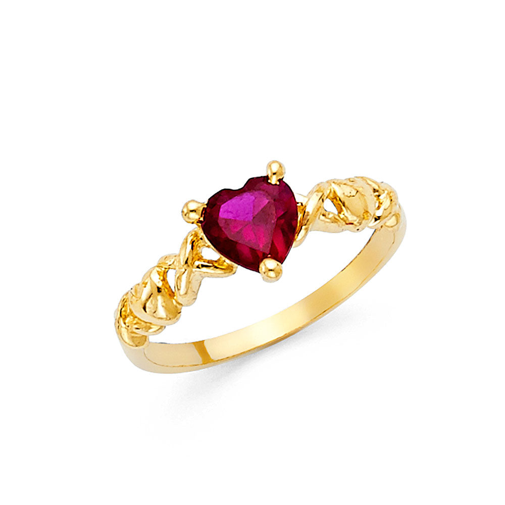 Lady's 14 Karat Fashion Heart red cz Ring Size 7 Color: Yellow
Finish: Polished