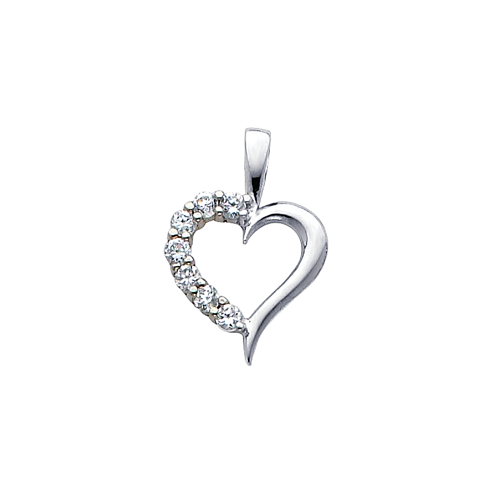 White 14 Karat Cz Heart Pendant Length: 13