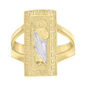 Lady's Two-Tone 10 Karat St. Jude Greek Diamond Cut Fashion Ring Length 19