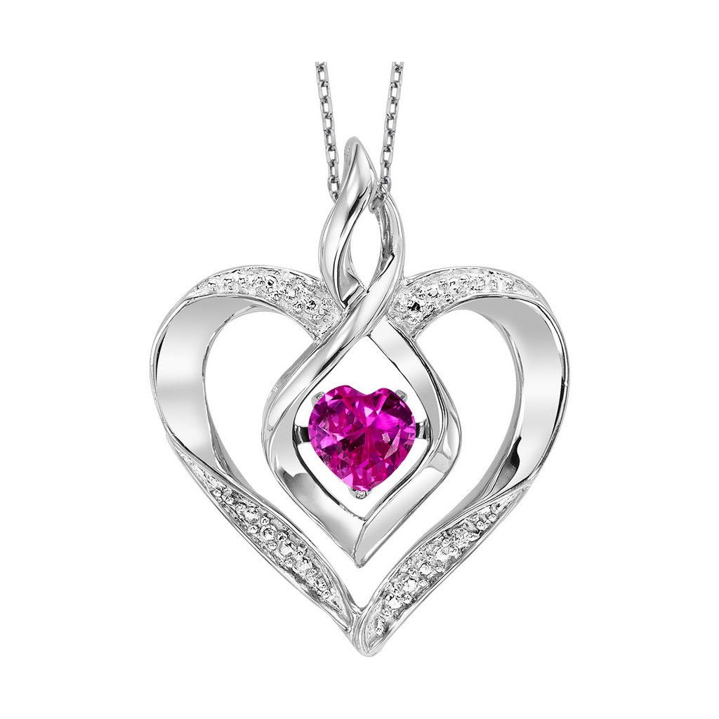 White Sterling Silver Heart Necklaces one 0.25ct Heart Created-Pink To