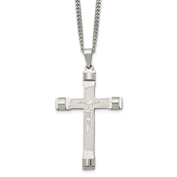 Stainless Steel SCrucifix 65.2x35.64mm 22" Necklace Color: White