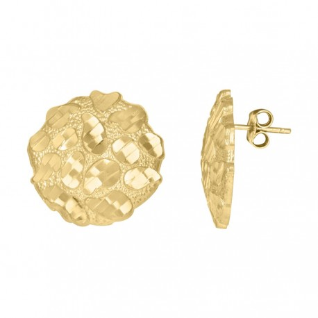 Lady's Yellow 10 Karat Round Nugget Earrings Length 15.47mm