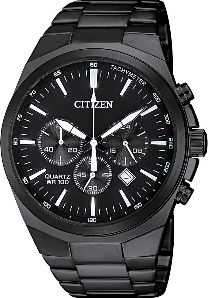Watch Style: Chronograph
Metal: Stainless Steel
Color: Black
Finish: polished