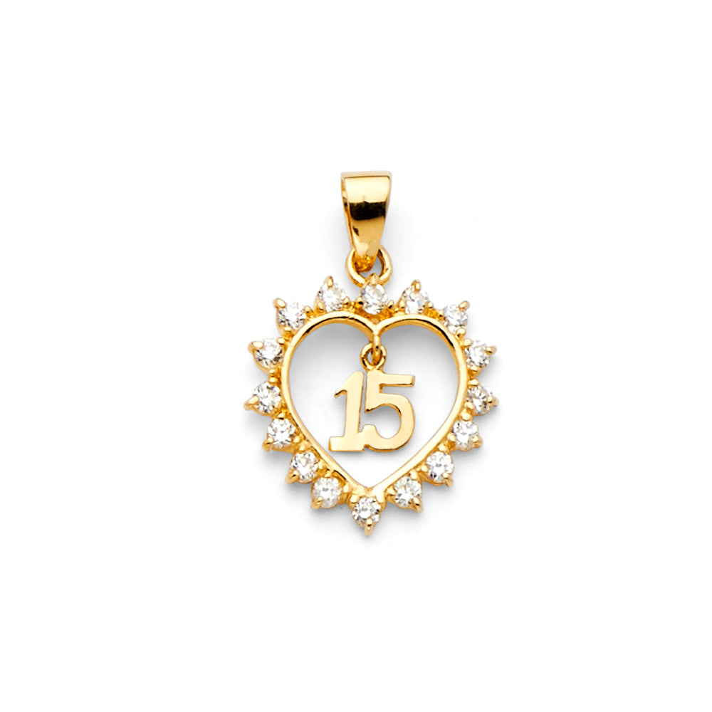 14K Y/Gd Cz 15 Heart pendant