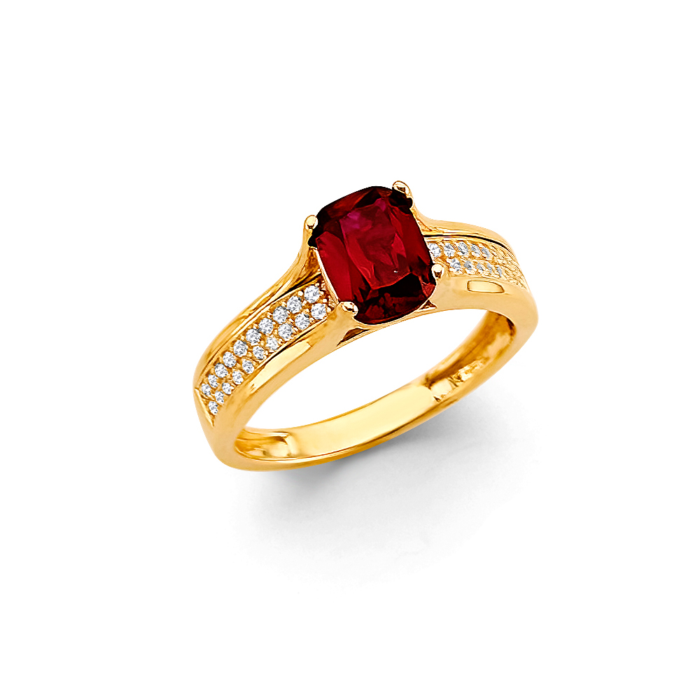 Lady's Yellow 14 Karat Fancy Red Cz  Ring