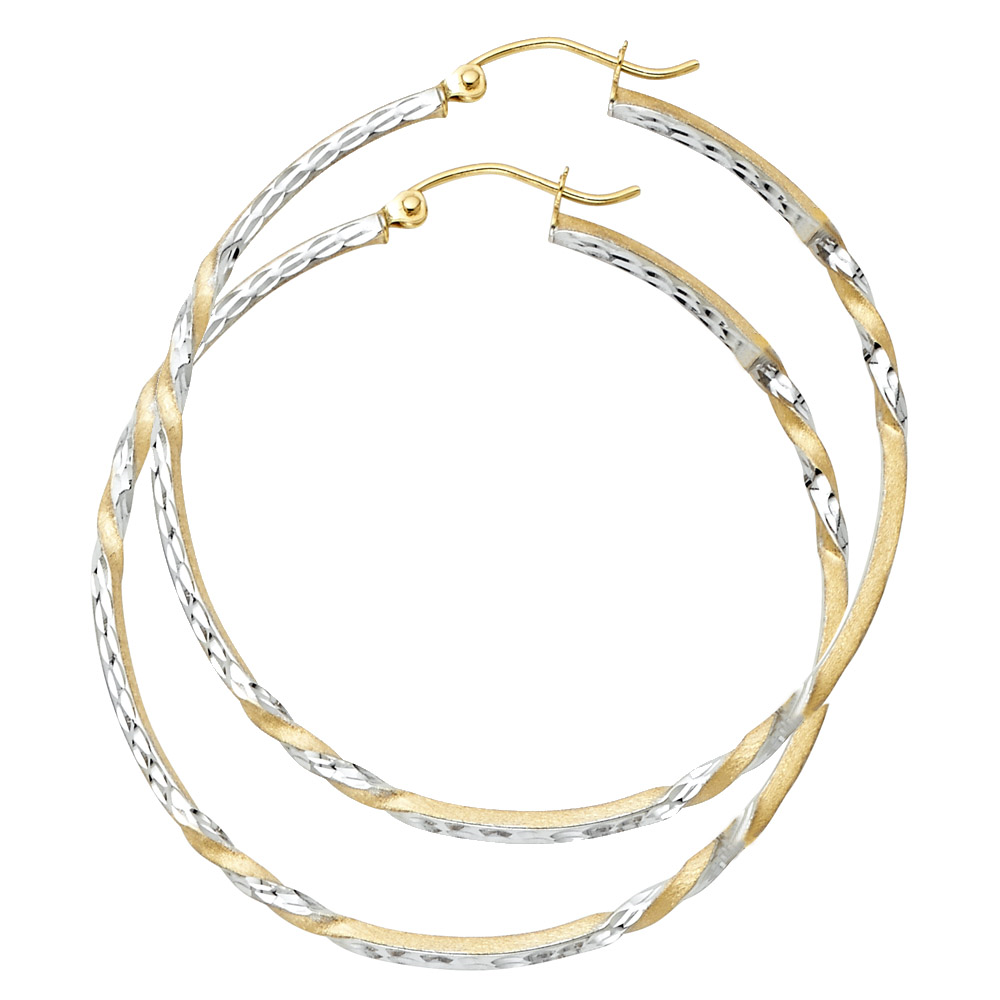 14K 2T Curled Hoop Earrings 45x45mm