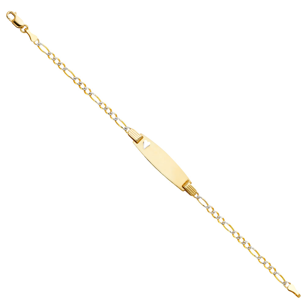 Three-Tone 14 Karat Oval ID with heart Diamond Cut Bracelet Style: Fig