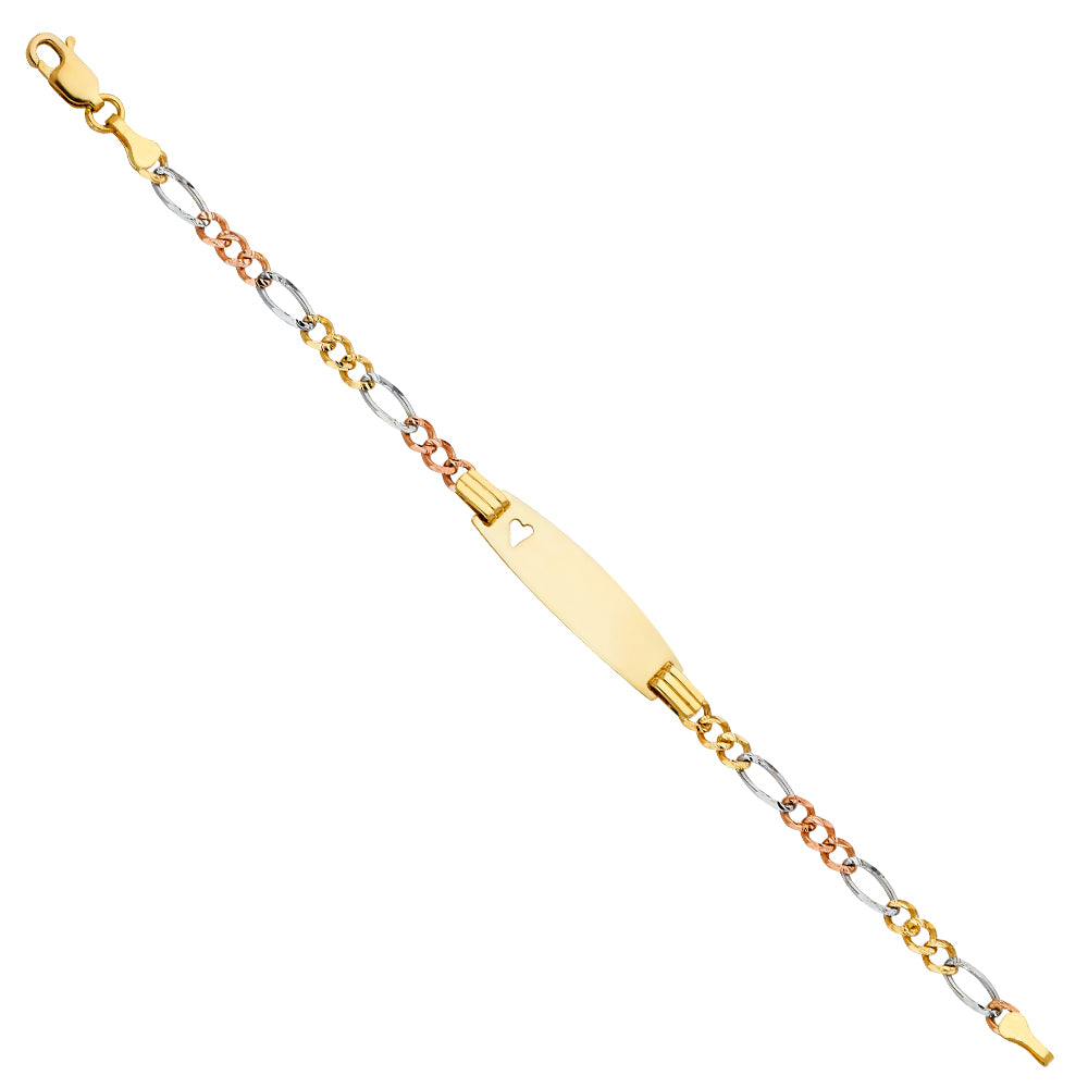 Three-Tone 14 Karat Baby oval ID W/heart bracelet Length 6 Style: Figa