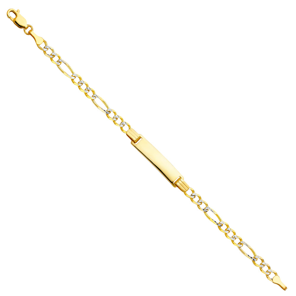 Yellow 14 Karat Id Bracelet  Style: Figaro Pave
Length: 6"
Gender: b