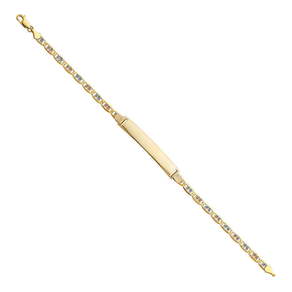 Three-Tone 14 Karat Diamond Cut ID  Bracelet Style: Valentino
Length: