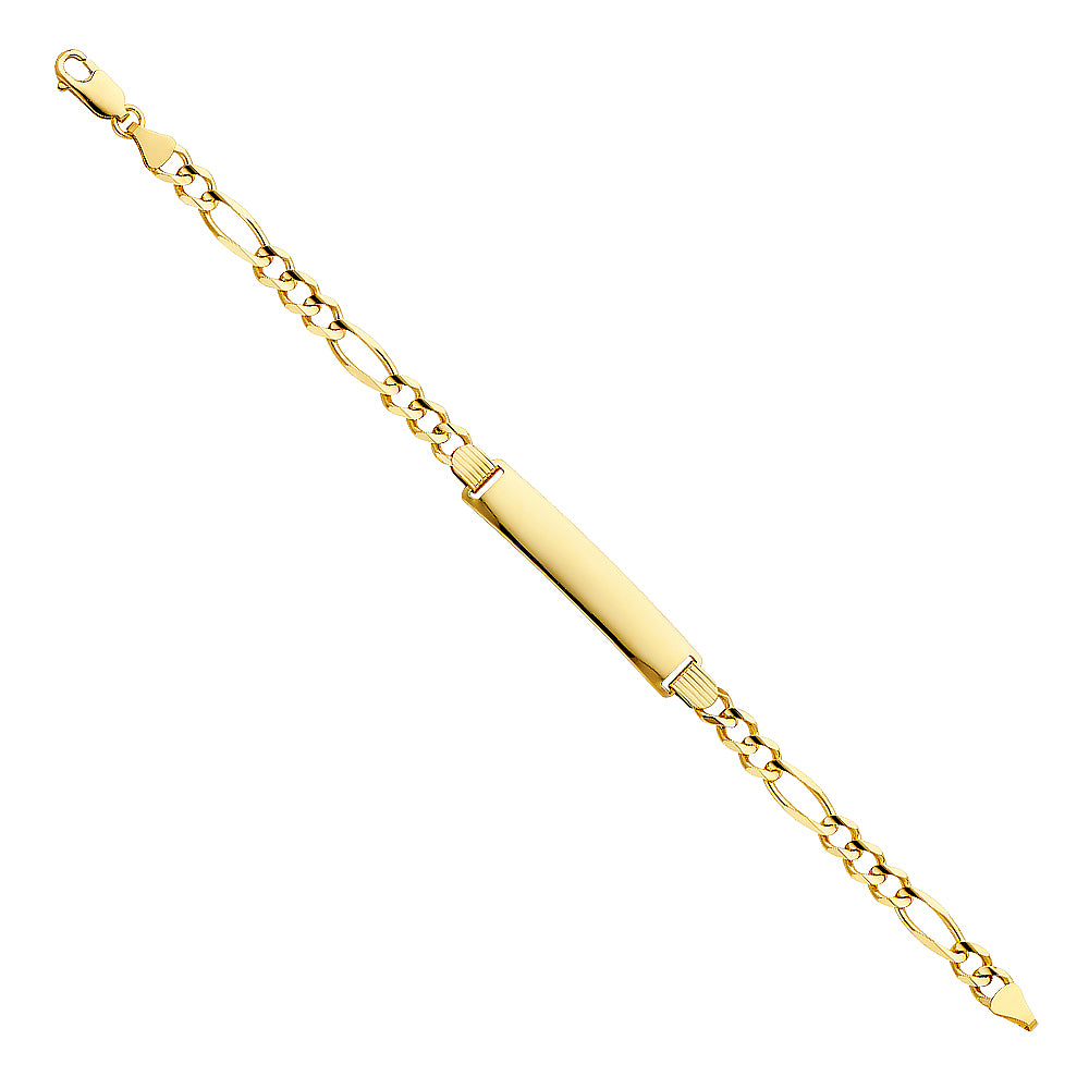 Yellow 14 Karat Diamond Cut ID Bracelet Style: Figaro
Length: 8"
Gen