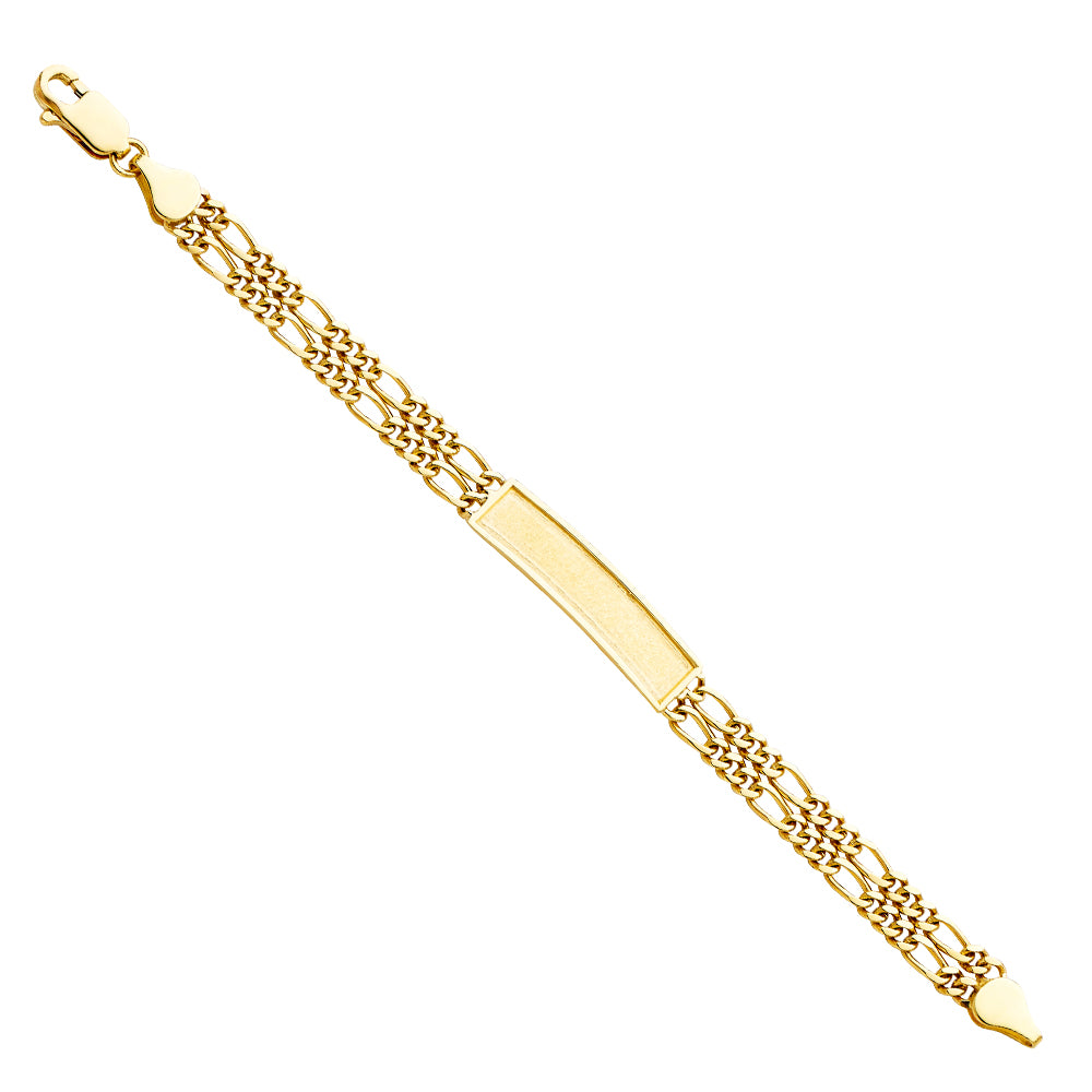 Junior Yellow 14 Karat 2 lines figaro frame junior ID Bracelet Length: