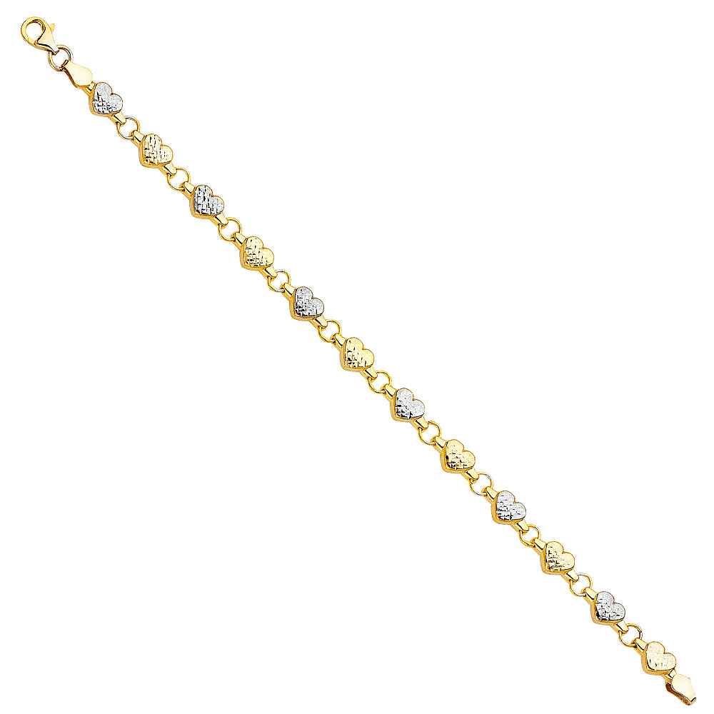 Two-Tone 14 Karat Heart hollow Diamond Cut Bracelet Length: 7.25"
Gen