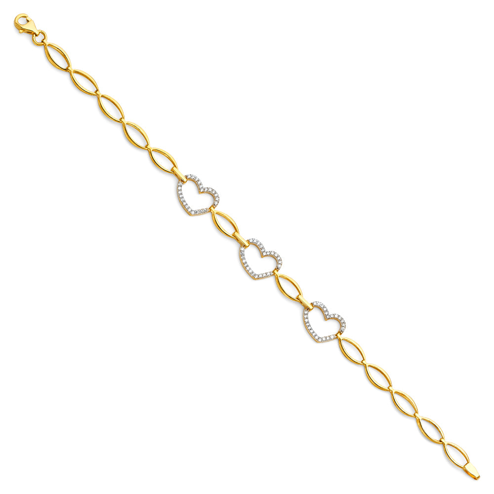 Yellow 14 Karat Heart cz hollow Bracelet Length: 7.25"
Gender: ladies