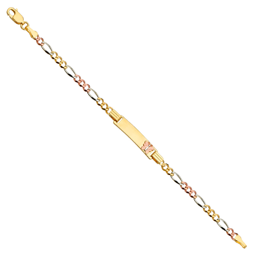 Three-Tone 14 Karat Id Bracelet Butterfly Baby Bracelet Style: Figaro