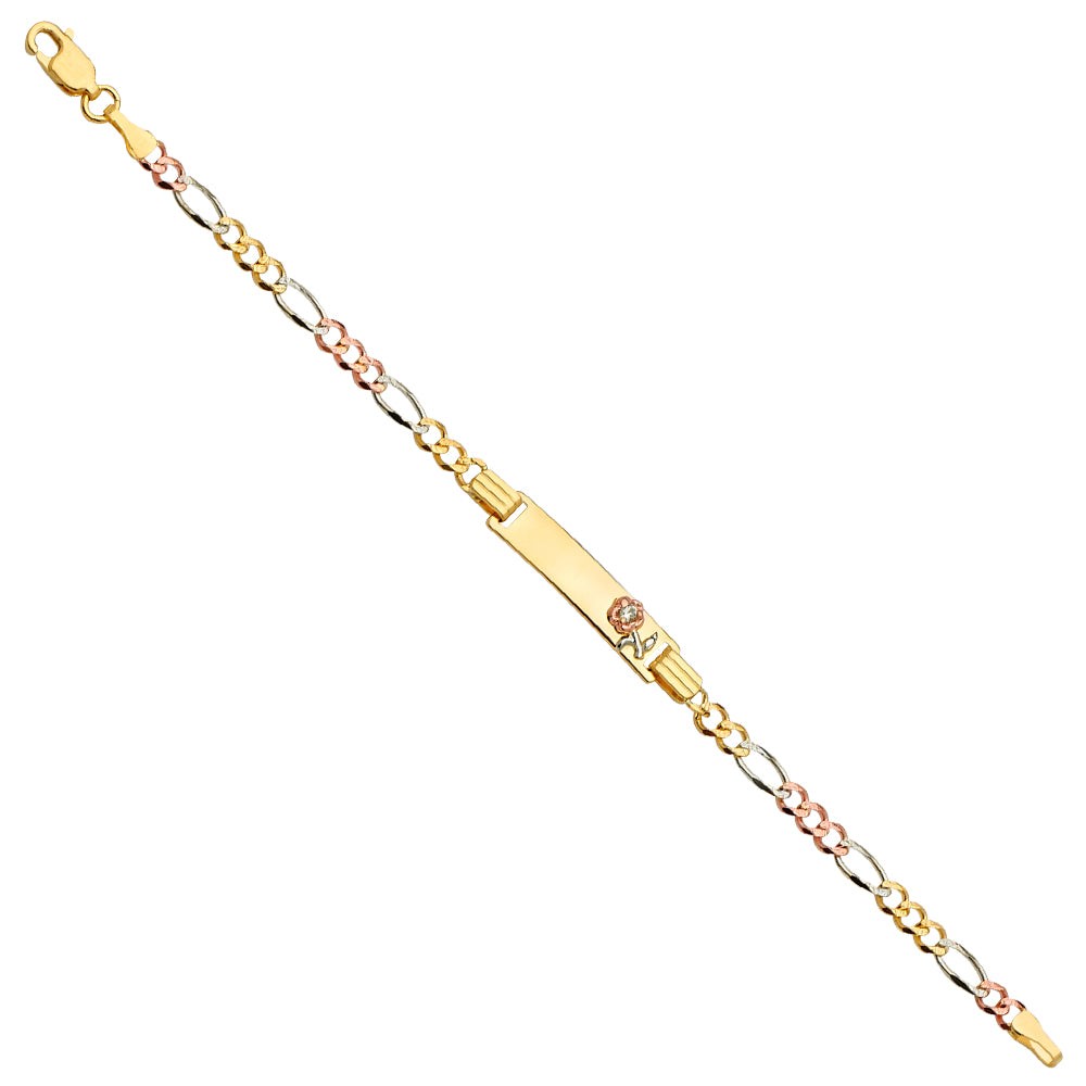 Three-Tone 14 Karat Id Bracelet with flower Baby Bracelet Style: Figar