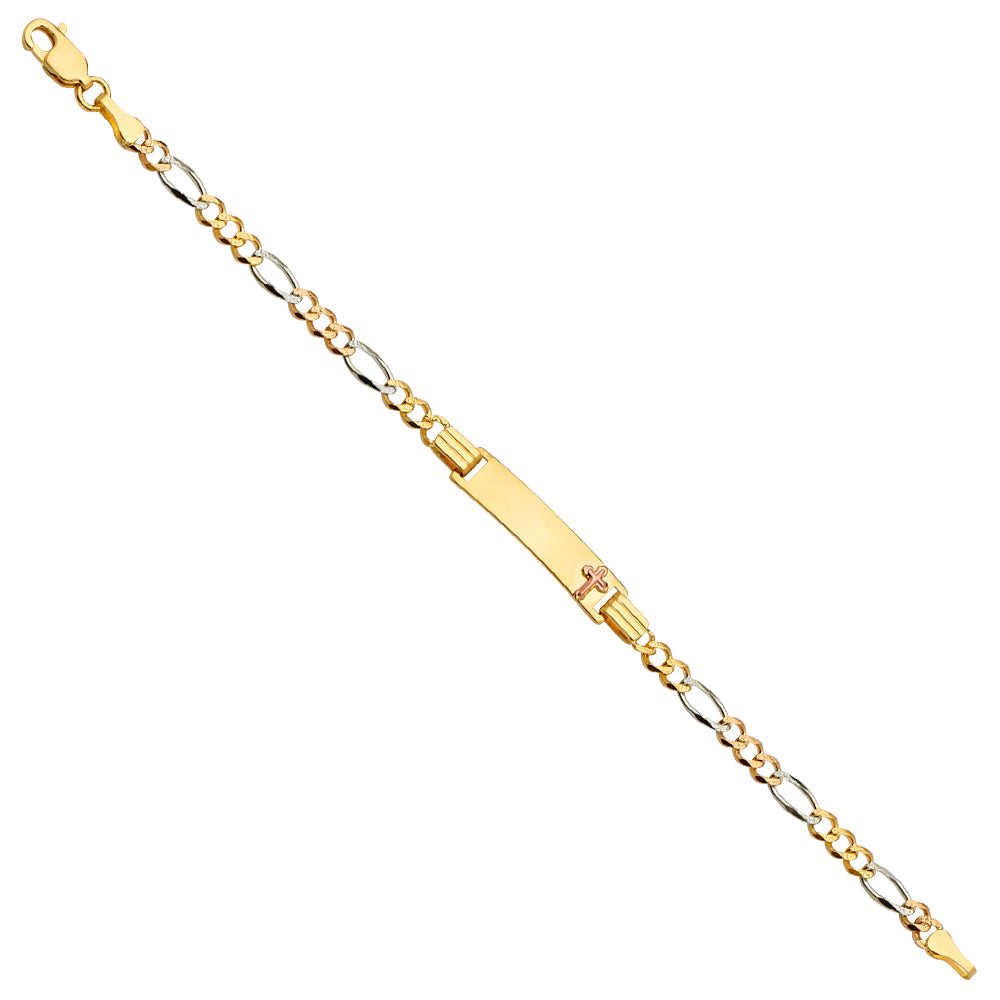 Three-Tone 14 Karat Id Bracelet Cross Baby Bracelet Style: Figaro
Len