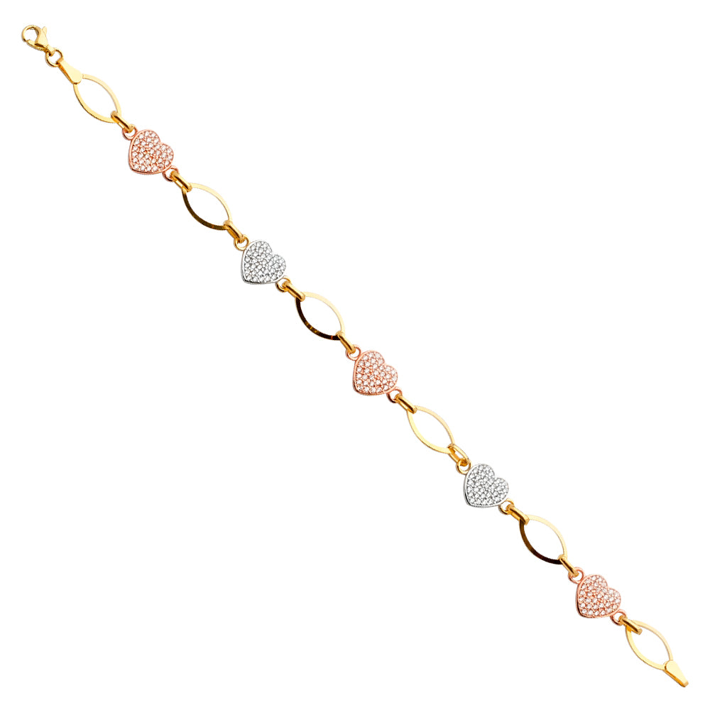 Three-Tone 14 Karat heart cubic zriconia Bracelet Length: 7.5"
Gender