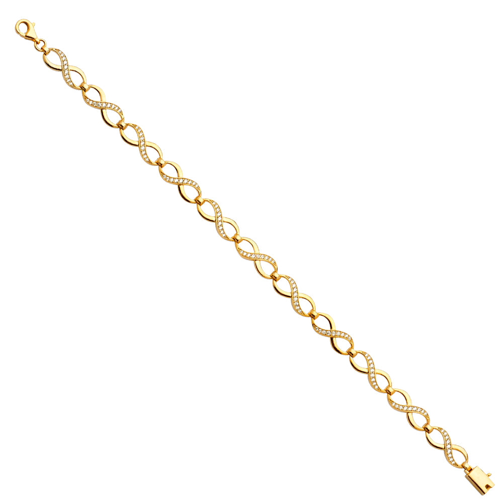 Lady's 14 Karat CZ Infinity Bracelet Color: Yellow
Length: 7.5"
Gend