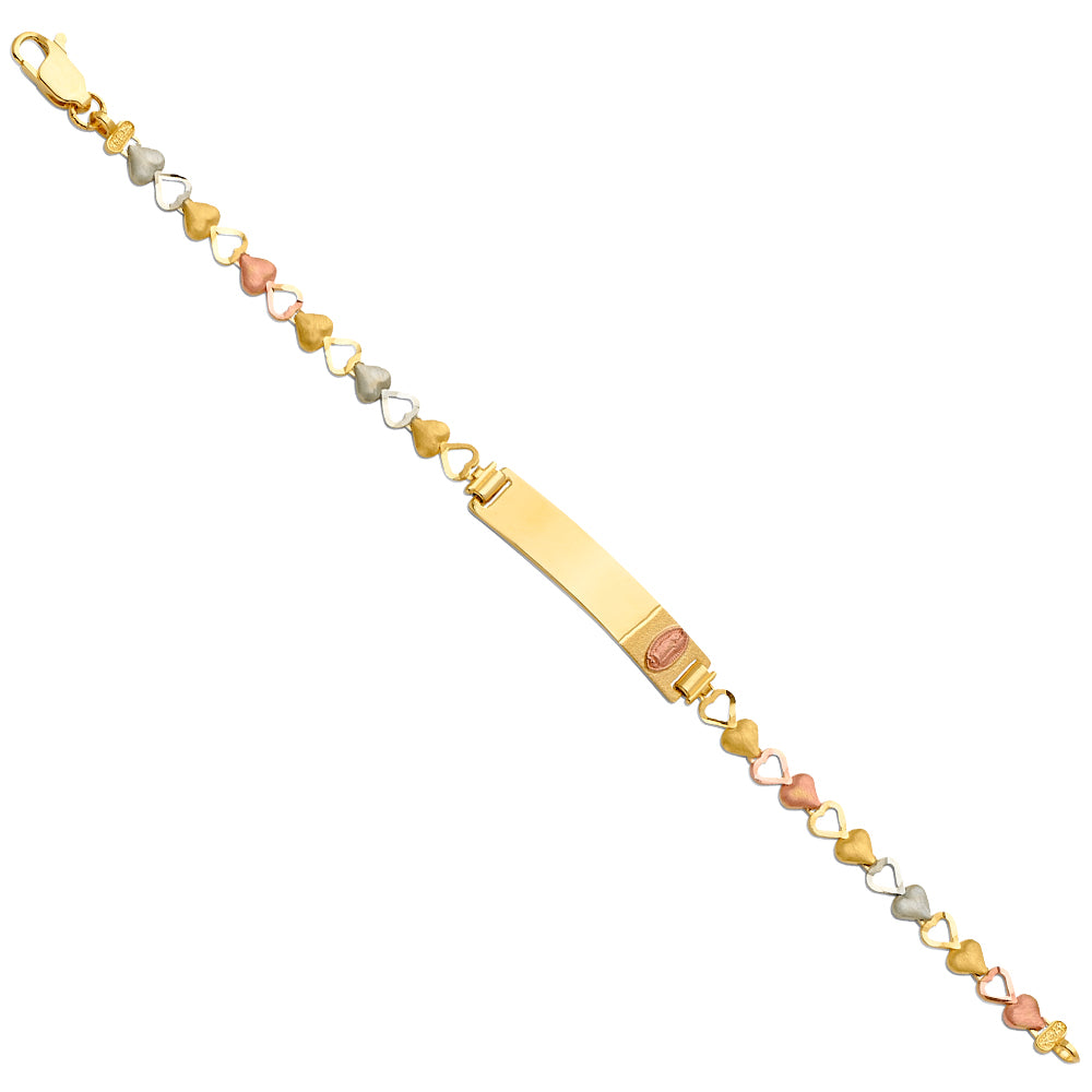 Three-Tone 14 Karat Id Bracelet Virgen Of Guadalupe heart Length: 6"