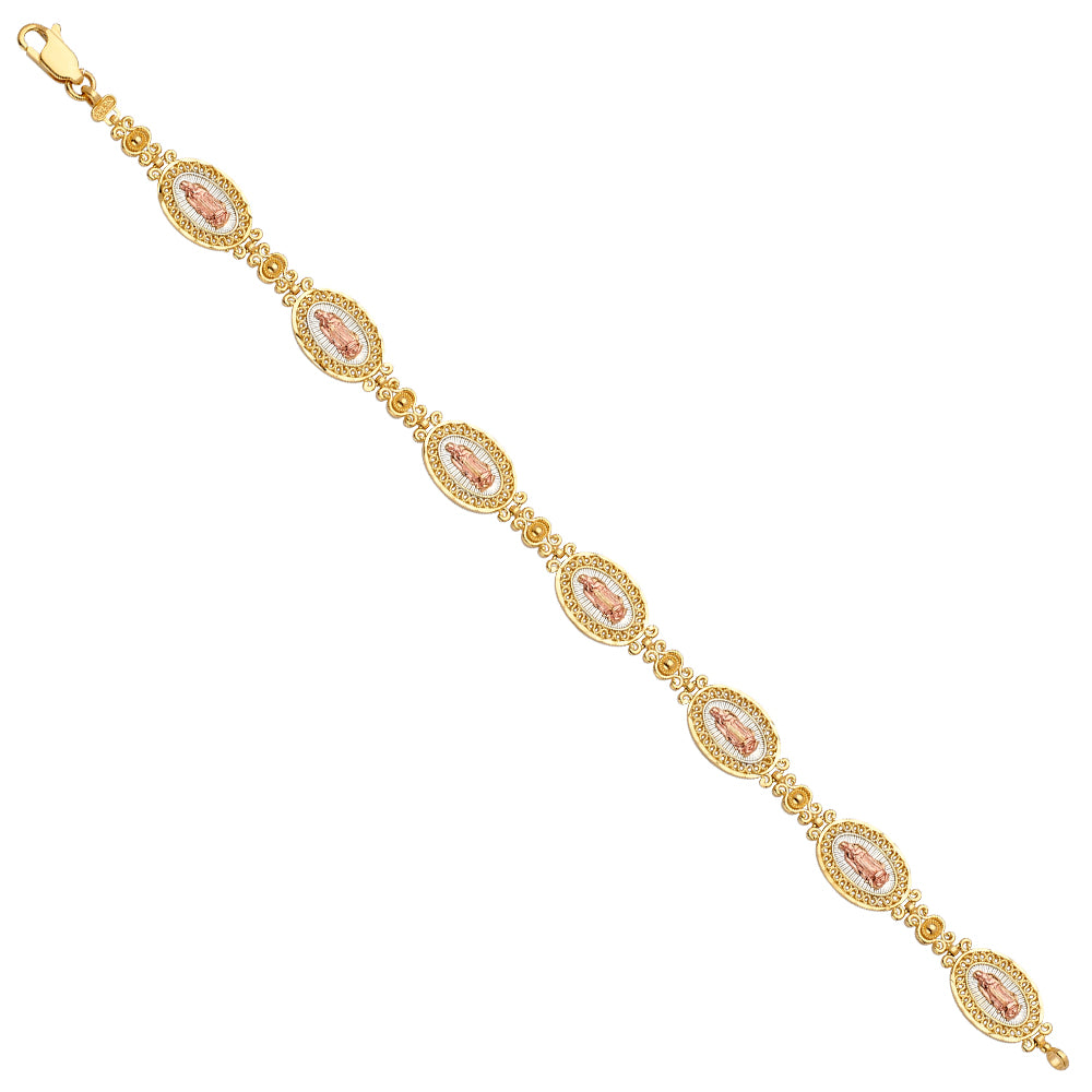Three-Tone Virgen of Guadalupe14 Karat No Id Bracelet Bracelet Length: