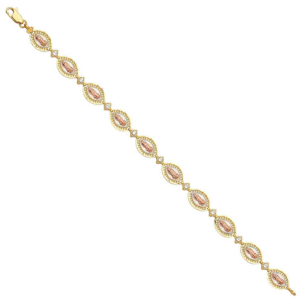 14K 3Ton Virgen Of Gpe 7.5" Cz Bracelet 7.5"