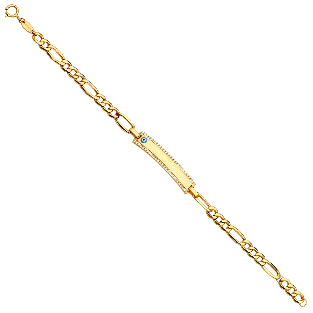 Yellow 14 Karat Hollow Baby ID Bracelet w/evil eye Style: Figaro
Leng