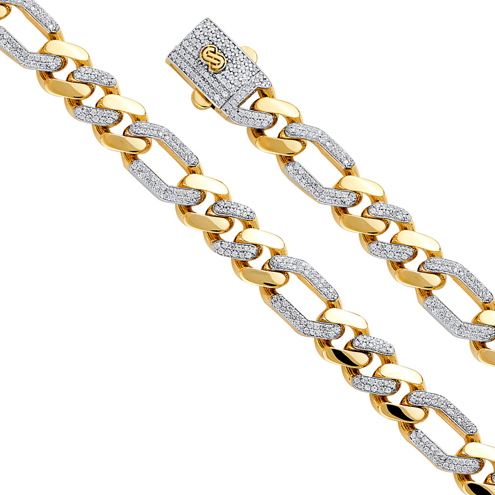 Yellow 14 Karat Hollow Figaro Cz Monaco  Bracelet Length: 8.5"  9.5mm