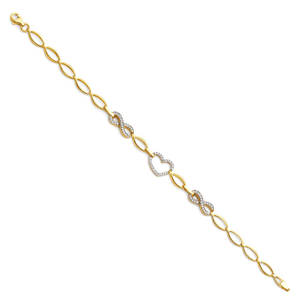 14k Yellow Gold Infinity And Heart Bracelet 7.25"