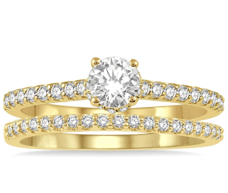 Lady's Yellow 14 Karat Wedding Set one = 0.375ct Round G/H SI2 Diamond