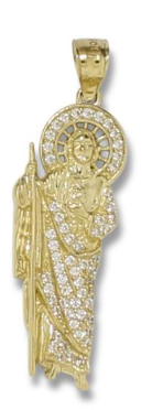 Yellow 14 Karat St Jude CZ Charm Length 61X20mm