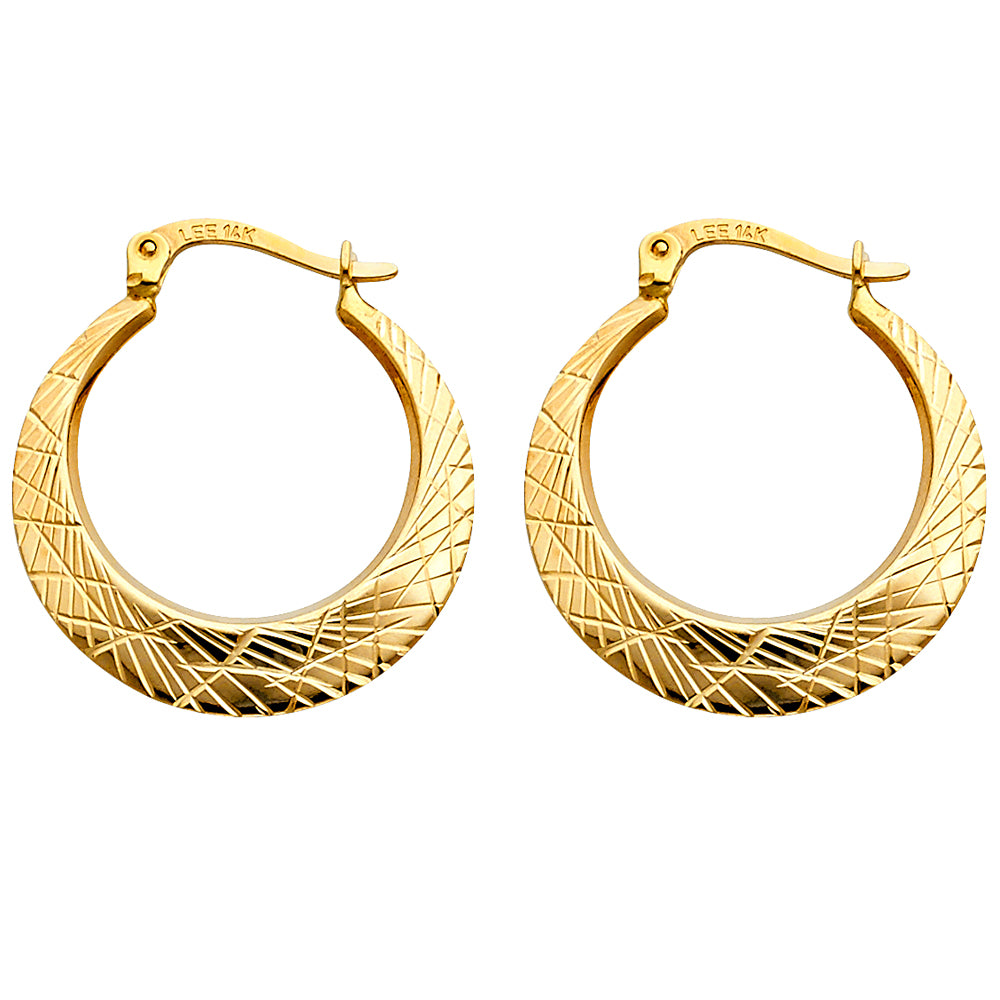 Lady's Yellow 14 Karat Small Moon shape Hoop Earrings Length: 22