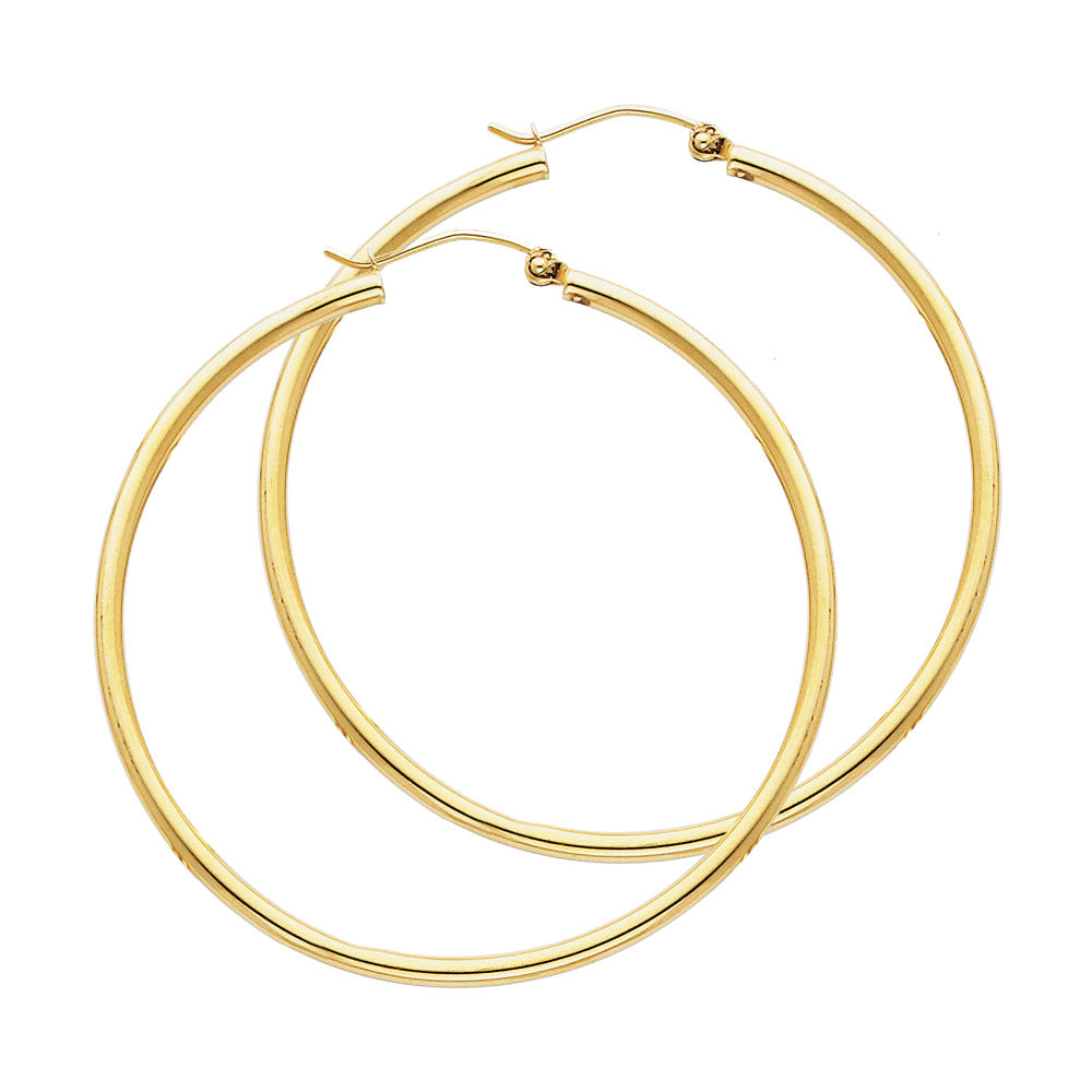 Lady's Yellow 14 Karat RD Tube Hollow Earrings Length: 45mm