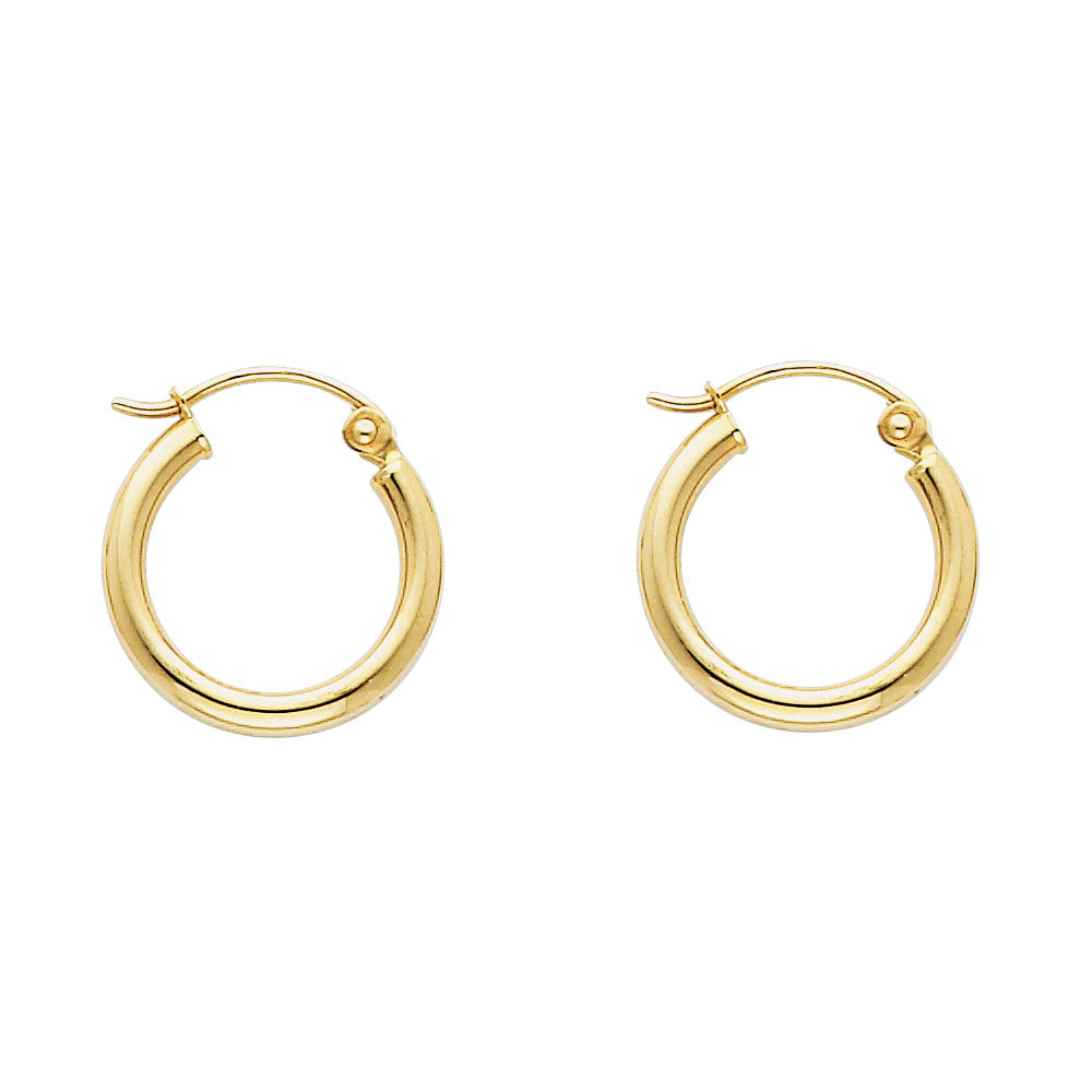 Lady's Yellow 14 Karat Hollow 2mm tube hoop Earrings Length: 15