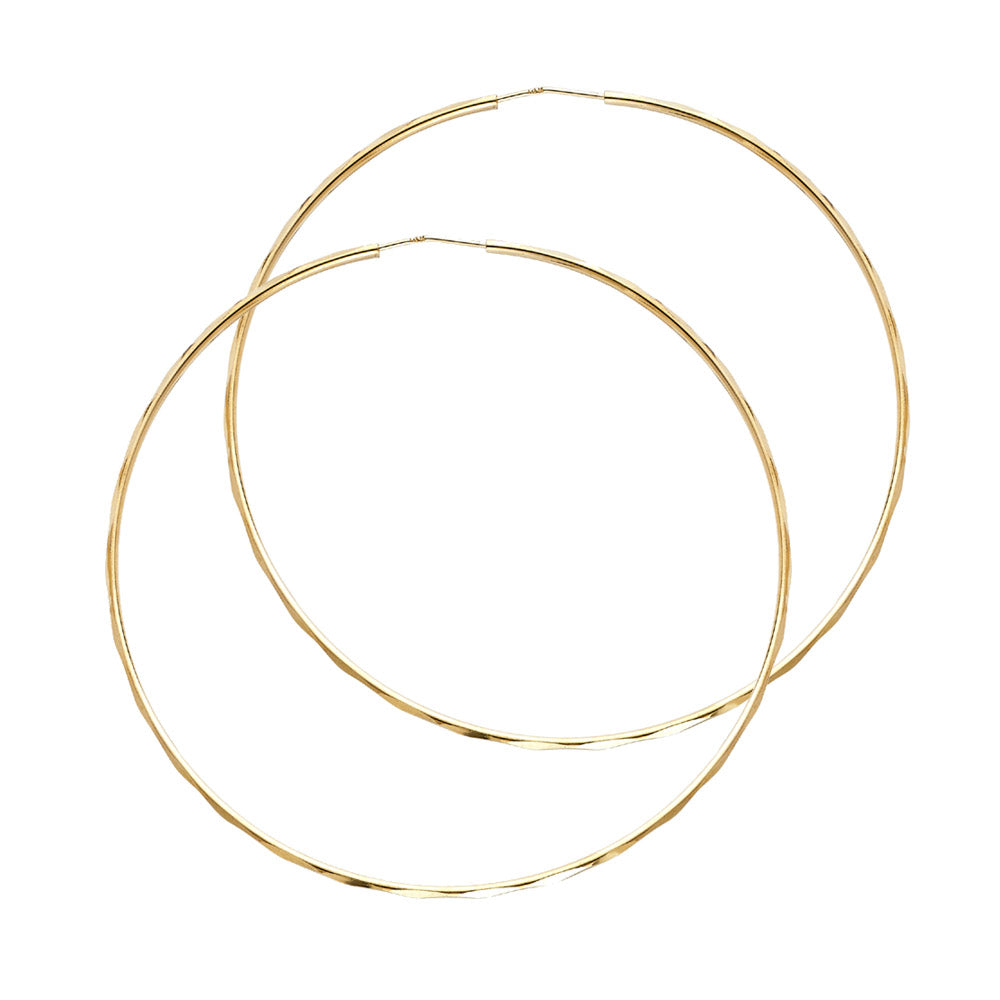 Lady's Yellow 14 Karat Faceted tube 1.5mmX55mmDiamond Cut Large Hoop E