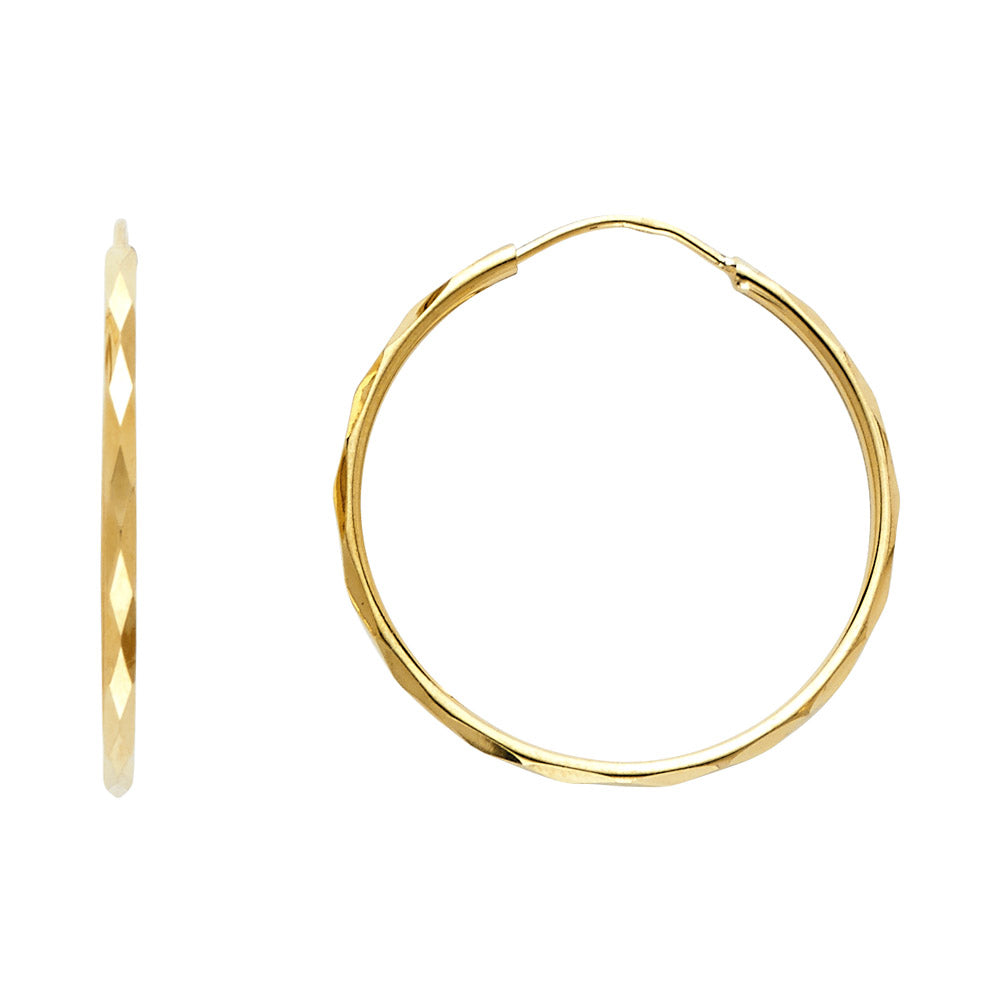 Lady's Yellow 14 Karat faced tube Medium Hoop Earrings