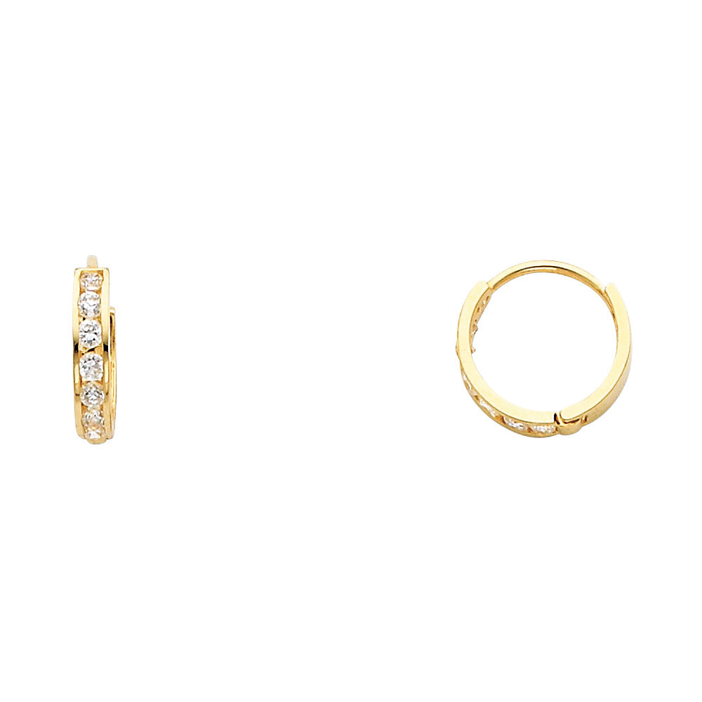 Lady's Yellow 14 Karat Huggie cz Earrings Length: 11mmx2
