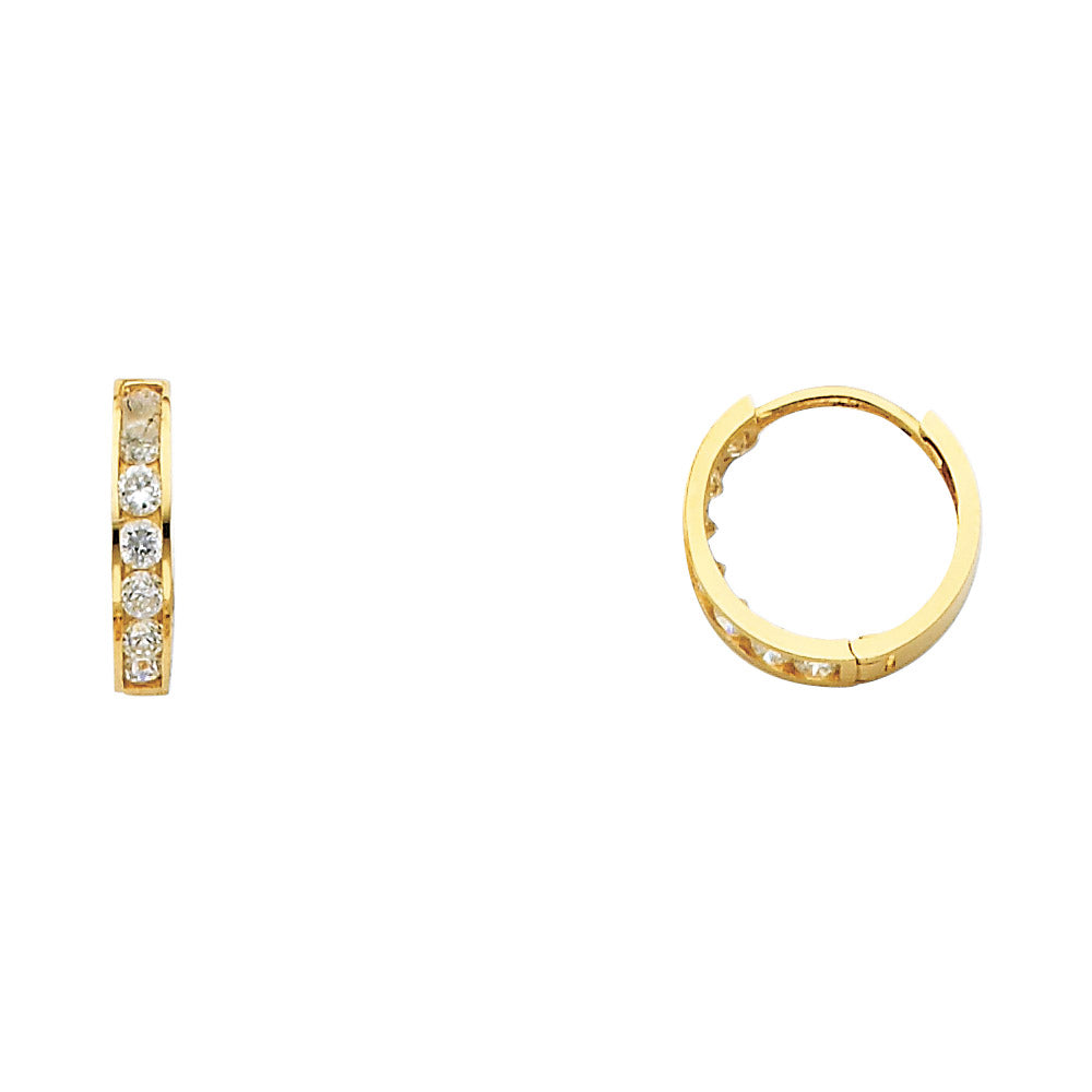 Lady's Yellow 14 Karat Huggies single line cz Earrings Length: 12.5