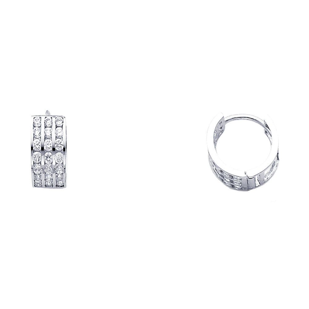 Lady's White 14 Karat Earrings Huggies cz triple line