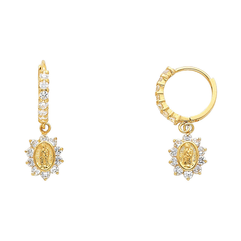 Lady's Yellow 14 Karat Huggie Guadalupe cz Earrings Length: 18mm